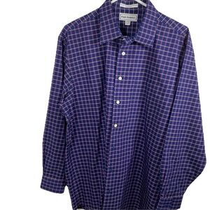 Paul Fredrick Men‎ Dress Shirt Sz 17-34 No Iron Cotton Blue & Purple Work Office